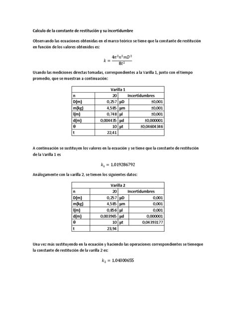 Calculo De La Constante De Restitución Y Su Incertidumbre Pdf