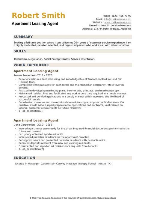 Apartment Leasing Agent Resume Samples Qwikresume