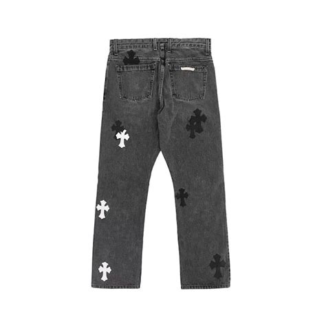 Chrome Hearts Chrome Hearts Flame Leather Cross Blackandwhite Patch Jeans