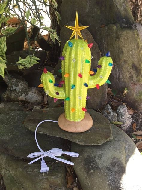 Christmas Cactus Lighted Christmas Tree Ceramic Saguaro Etsy Cactus