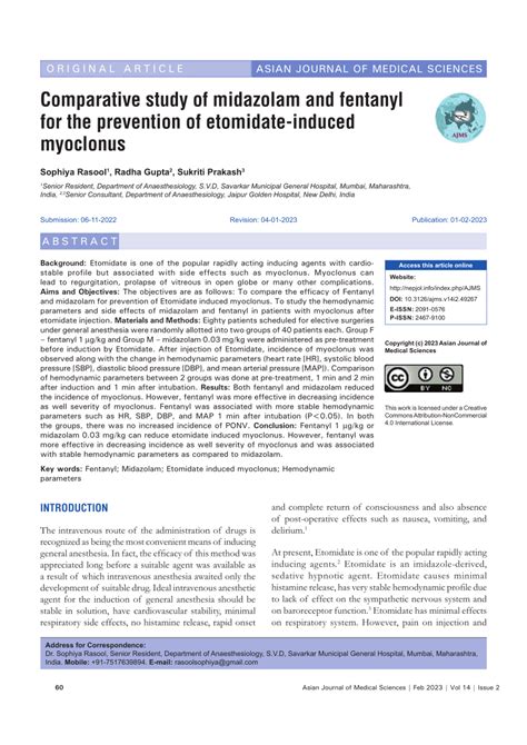 Pdf Comparative Study Of Midazolam And Fentanyl For The Prevention Of