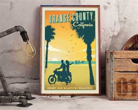 Orange County Ca Travel Poster California Beach Vintage Etsy