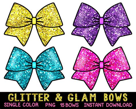 Glitter And Glam Bow Digital Clipart Set 15 Colors Glitter Bow Cheer