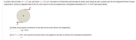 Solved A Uniform Disk Of Mass M 14 0 Kg And Radius R 32 0 Chegg