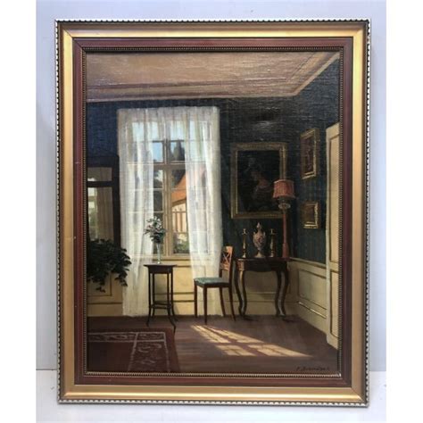 Antico Quadro Dipinto Olio Tela F Svendsen Interior Scenes Interno Con