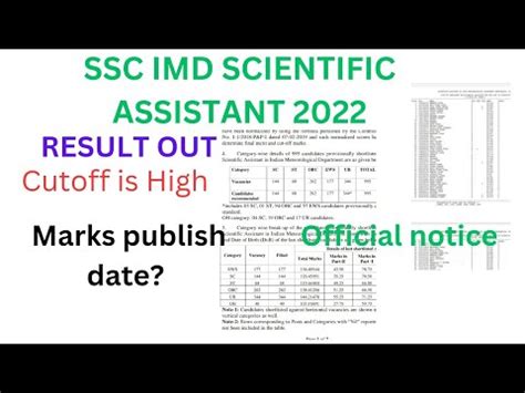 SSC IMD 2022 SCIENTIFIC ASSISTANT RESULT OUT OFFICIAL CUTOFF MARKS