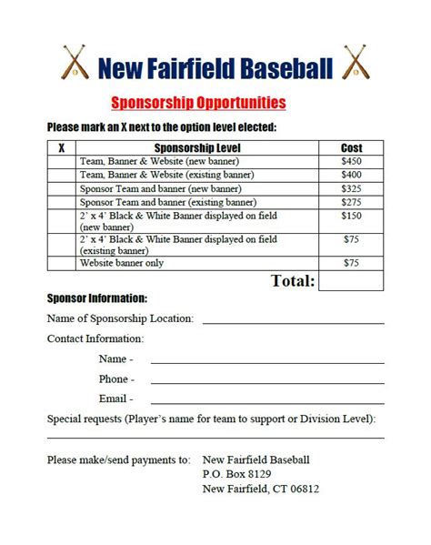 Sponsor Info New Fairfield Baseball