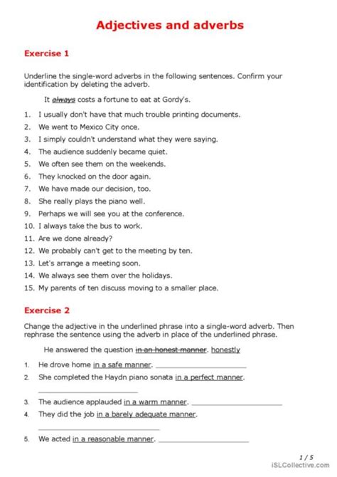 49 Adjective And Adverb English Esl Worksheets Pdf And Doc