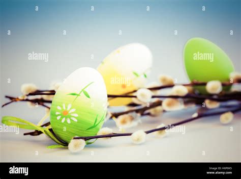 Pussy Willow And Easter Eggs Stock Photo Alamy