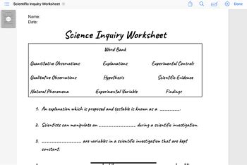 Scientific Inquiry Worksheet By Madewithscience Tpt