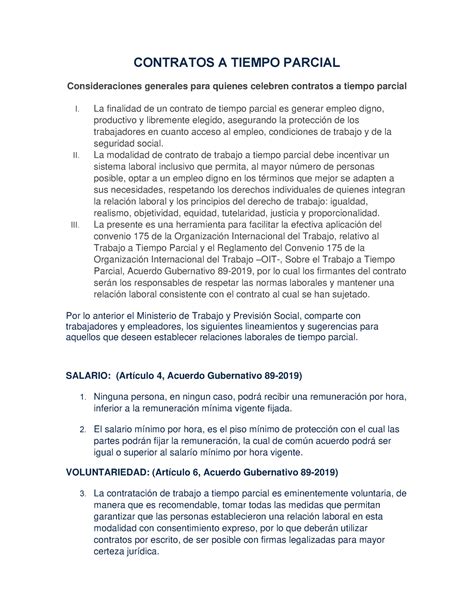 Contratos A Tiempo Parcial CONTRATOS A TIEMPO PARCIAL Consideraciones