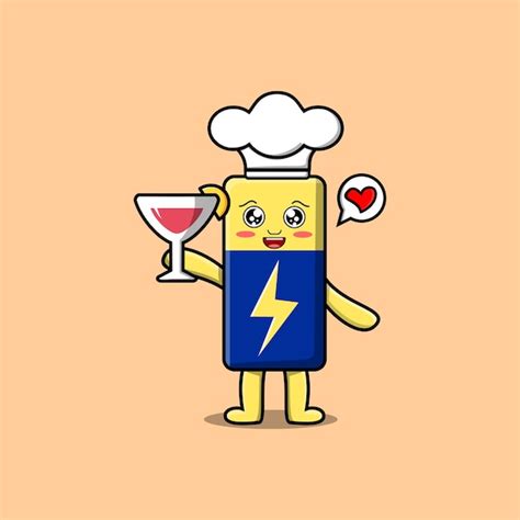 Cocinero de batería de dibujos animados lindo con copa de vino Vector