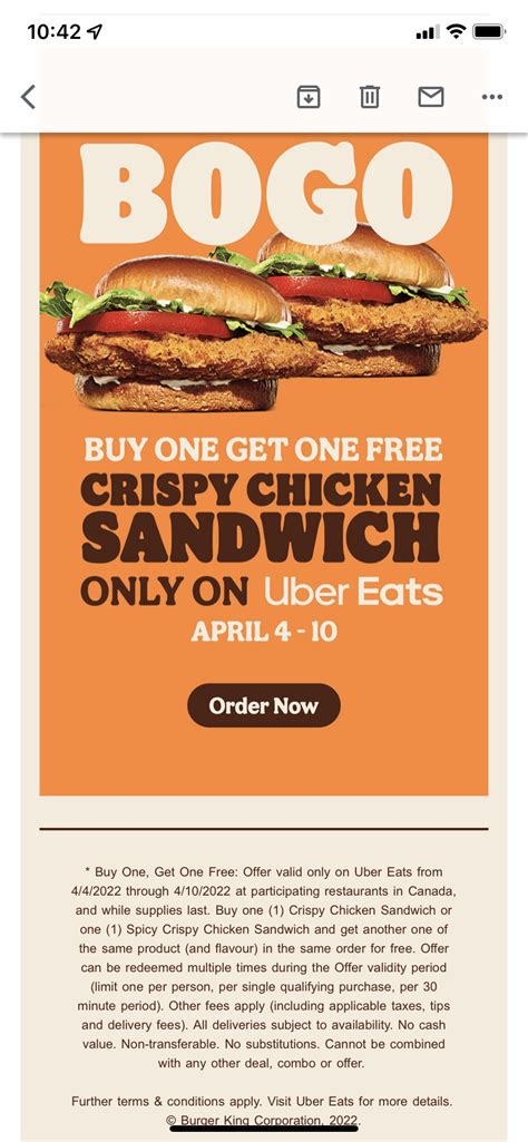 Burger King Bogo Crispy Chicken Sandwich On Uber Eats Ymmv Forums