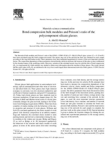 Pdf Bond Compression Bulk Modulus And Poissons Ratio Of The