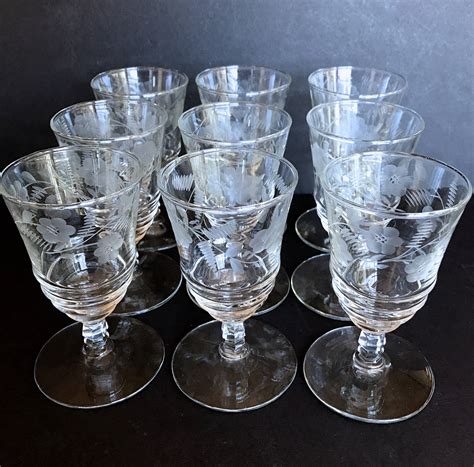 Set Of 9 Vintage 1940s Libbey Rock Sharpe 3005 6 Cut Crystal Etsy