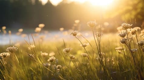 Premium Photo The Sun Is Shining Over A Field Of Wildflowers