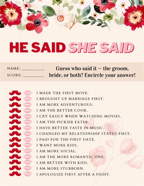 95 He Said She Said Bridal Shower Game Questionsanswers