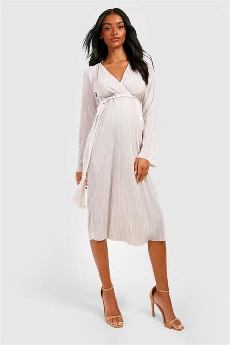 Maternity Plisse Wrap Midi Dress Boohoo Uk