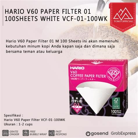 Hario V60 Paper Filter 01 100 Sheets White Vcf 01 100wk Saringan Kopi