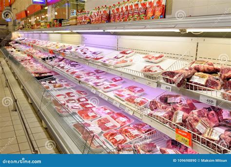 Market Stalls With Fresh Meat Beef Pork Shop Carousel Editorial Image