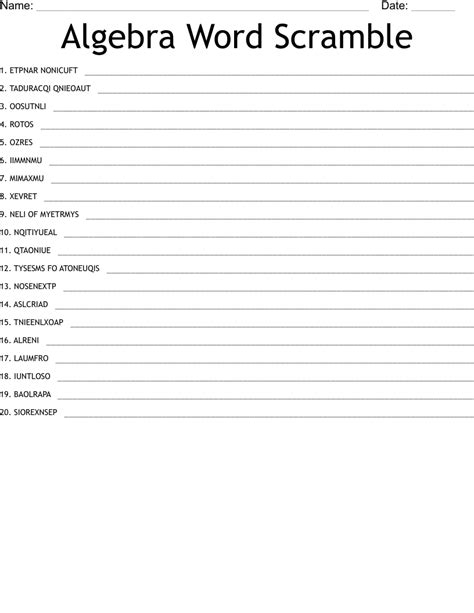 Math Word Scramble Worksheet