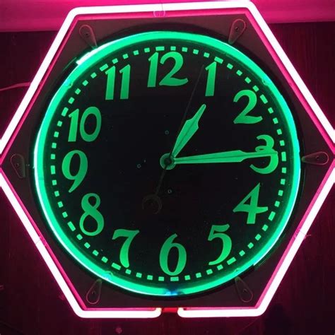 Vintage 1939 Hexagon Deco Large Neon Clock Works Great No Reserve