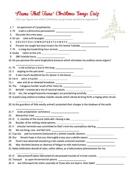 Name That Tune Christmas Song Quiz Template Printable Pdf Download