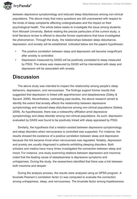 Sleep Disturbance Depression Anxiety Correlation 1649 Words