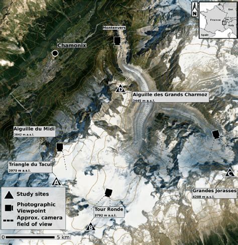 Localization map of the Mont Blanc massif and the study sites ...