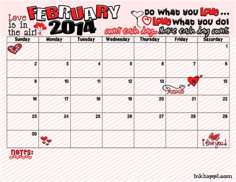 February Calendar and Printable is Here! - inkhappi