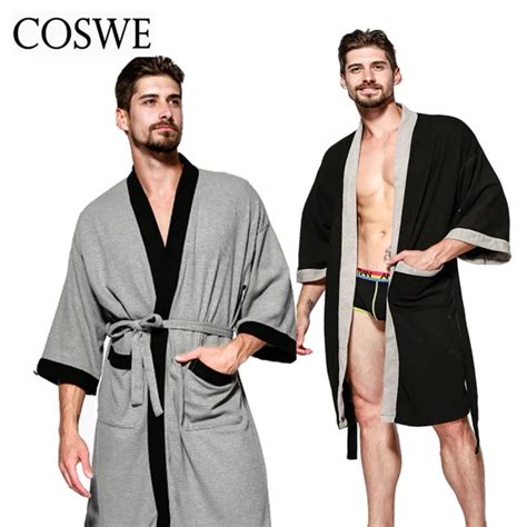 Coswe New Cotton Men Robe For Mens Winter Robes Long Male Bathrobe