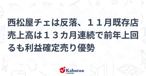 西松屋チェは反落、11月既存店売上高は13カ月連続で前年上回るも利益確定売り優勢 個別株 株探ニュース