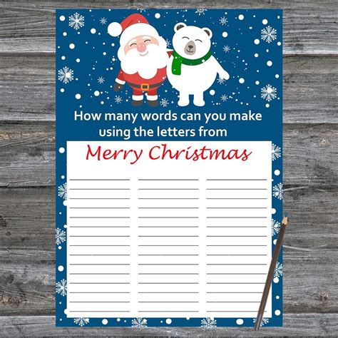 Santa Christmas Card How Many Words Can You Make From Merry Christmas