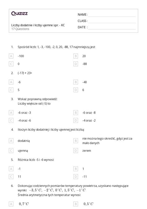 Ponad Liczby Ca Kowite I Wymierne Arkuszy Roboczych Dla Klasa W