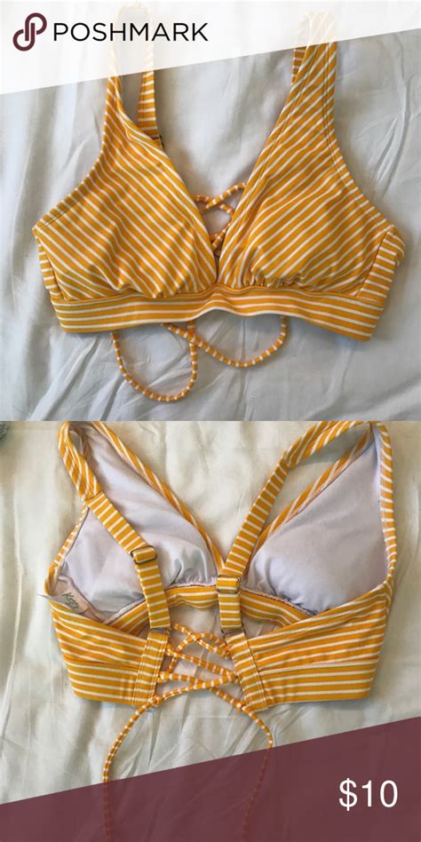 Yellow White Striped Bikini Top Striped Bikini Bikini Tops Bikinis