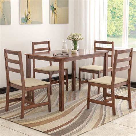 Emilia Solid Wood 4 Seater Dining Table Set - Decornation