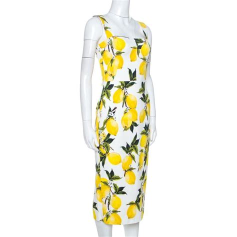 Dolce And Gabbana Lemon Print Sleeveless Midi Sheath Dress S At 1stdibs