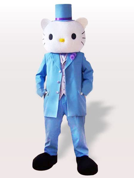 Male Hello Kitty In Blue Wedding Suit Adult Mascot Funny Costume