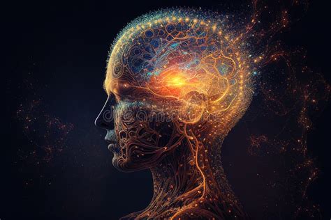 Human Head With Glowing Neurons Esoteric And Meditation Generative Ai Stock Illustration