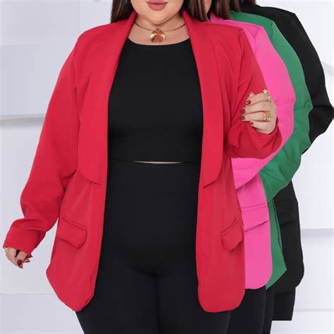 Blazer Feminino Plus Size Alfaiataria Casaco Social Longo G1 G2 G3