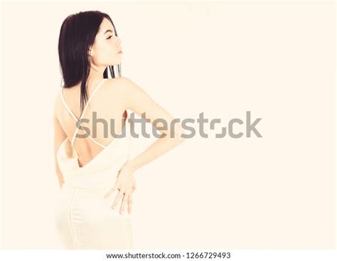 Woman Elegant White Dress Nude Back Stock Photo Shutterstock