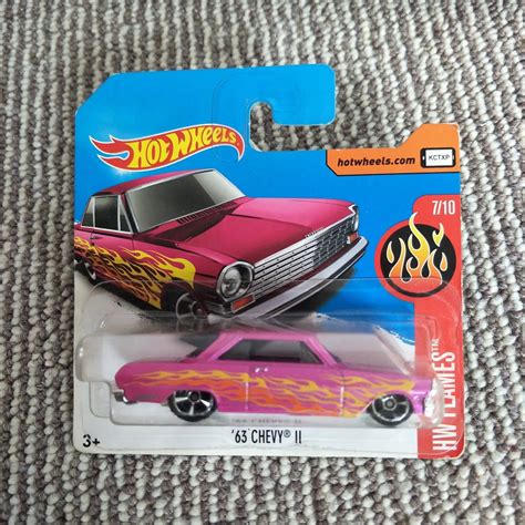 Hot Wheels Chevy Ii Pink Hw Flames Birthday Gift Rare Miniature Model Car Retro Collectible