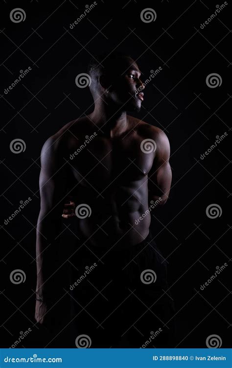 Close Up Muscles Of African American Handsome Body Builder Naked Torso