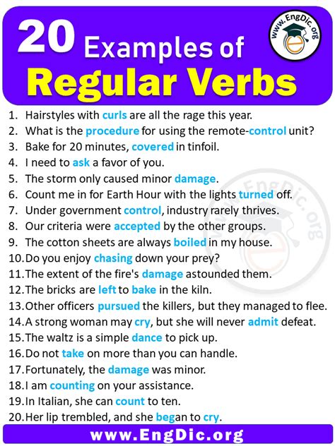 20 Examples Of Regular Verbs In Sentences EngDic