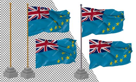 Premium Psd Tuvalu Flag Waving Different Style With Stand Pole Isolated 3d Rendering