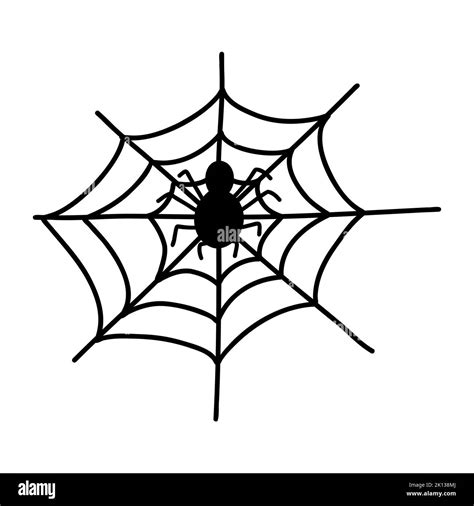 Hand Drawn Doodle Web With Spider Halloween Cartoon Element Vector