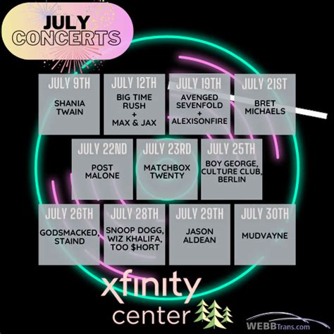 2023 July Xfinity Center Concerts | WebbTrans.com