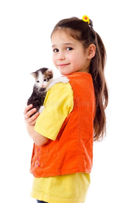 Petite Fille Avec Le Minou Dans Des Mains Image Stock Image Du