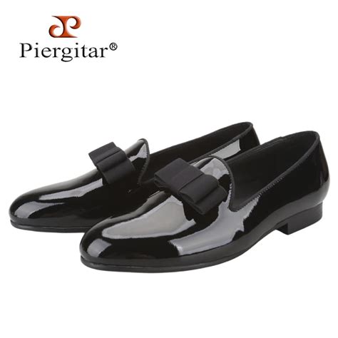 Piergitar Black Patent Leather Men Handmade Loafers With Matching