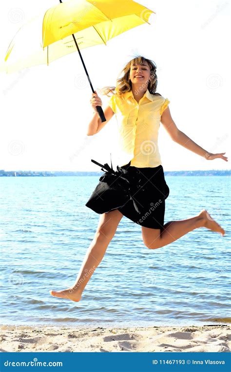 young funny girl jumping stock image image  person